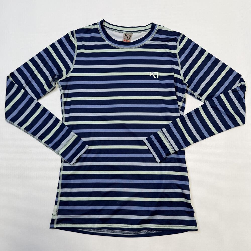 Kari Traa Shirt Womens Medium Blue Stripe Long Sleeve Crewneck Base Layer Top